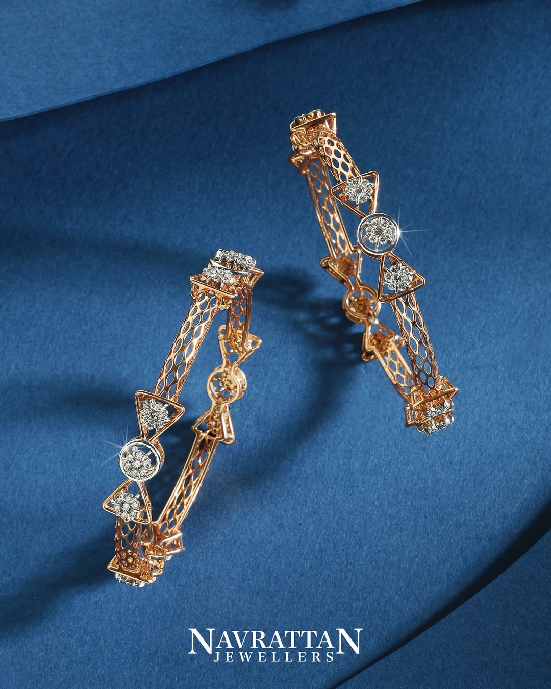 Designer Gold Diamond Bangles (Pair)